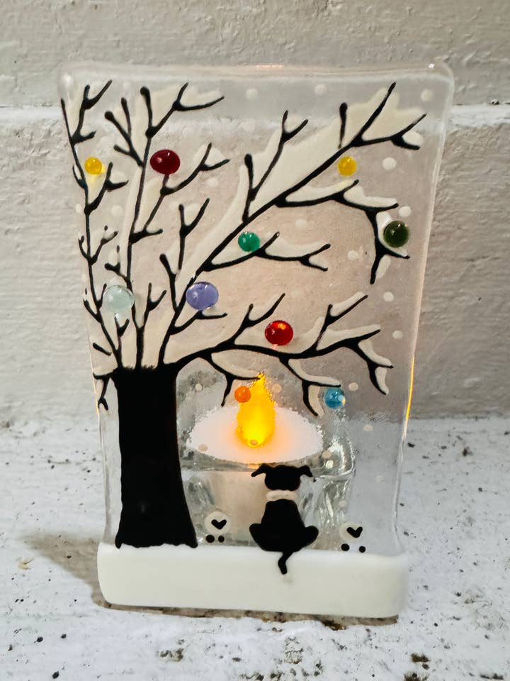 Christmas Lights Sheep dog & flock T Light Holder for wholesale by Ally Glass Studio