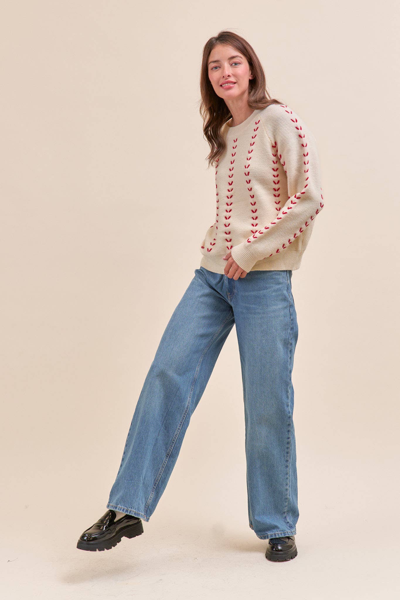 &MERCI - Wholesale Knit Sweater - Women's - EMBROIDERED LONG SLEEVE PULLOVER SWEATER MSW1117922