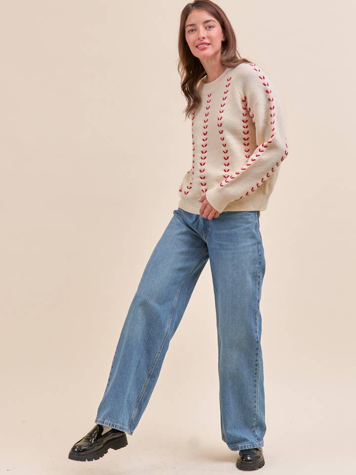 &MERCI - Wholesale Knit Sweater - Women's - EMBROIDERED LONG SLEEVE PULLOVER SWEATER MSW1117922