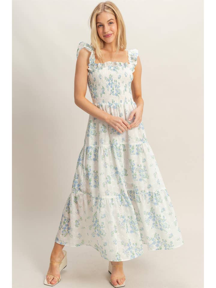 Smocked Floral Ruffle Strap Dress for wholesale by HYFVE