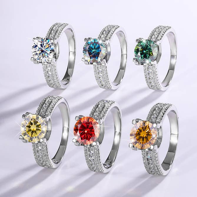 Color Moissanite Pave Engagement Ring in 925 Sterling Silver for wholesale by Perimade & Co. LLC