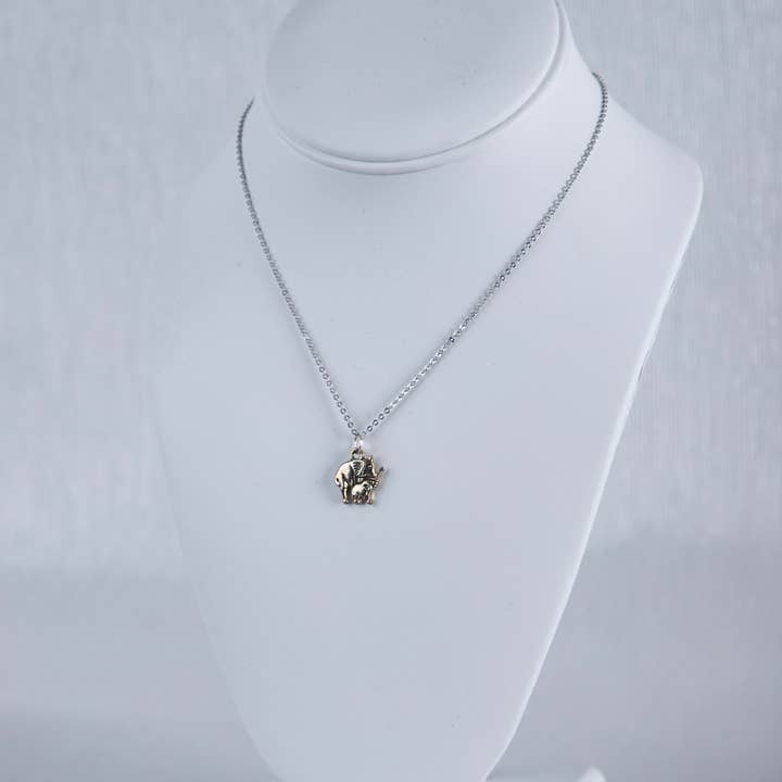Silver Momma and Baby Elephant Necklace for wholesale on Faire2