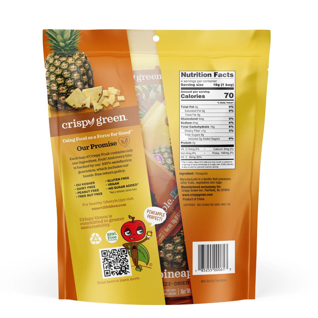 Crispy Green - Wholesale Dried/Dehydrated Fruit - Freeze Dried Pineapple 72g, Multi-pack1