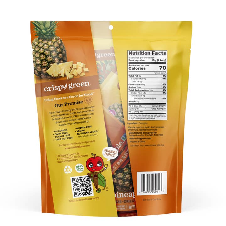 Crispy Green - Wholesale Dried/Dehydrated Fruit - Freeze Dried Pineapple 72g, Multi-pack1