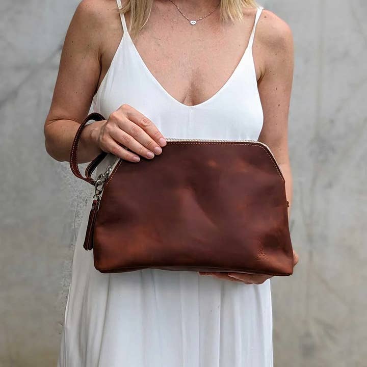 Handcrafted Genuine Leather Necessaire Purse for wholesale by Thread and Maple