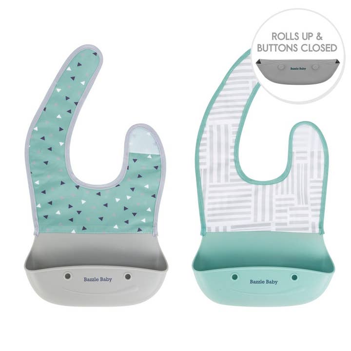 Lot de 2 bavoirs Foodie® avec imprimé : Geo Confetti pour la vente par Bazzle Baby