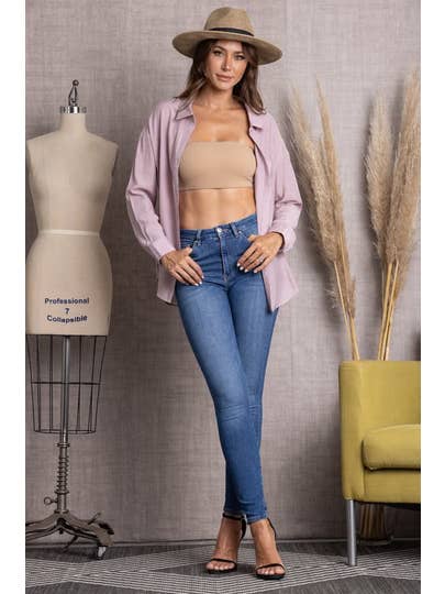 MAUVE COLLAR BUTTON DOWN CUFF LONG SLEEVE TOP-VE60043 for wholesale on Faire