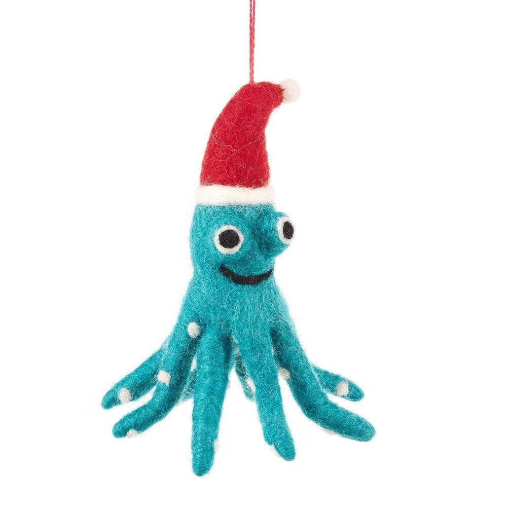 Felt So Good - Wholesale Ornament - Handmade Felt Biodegradable Christmas Octopus Decoration1