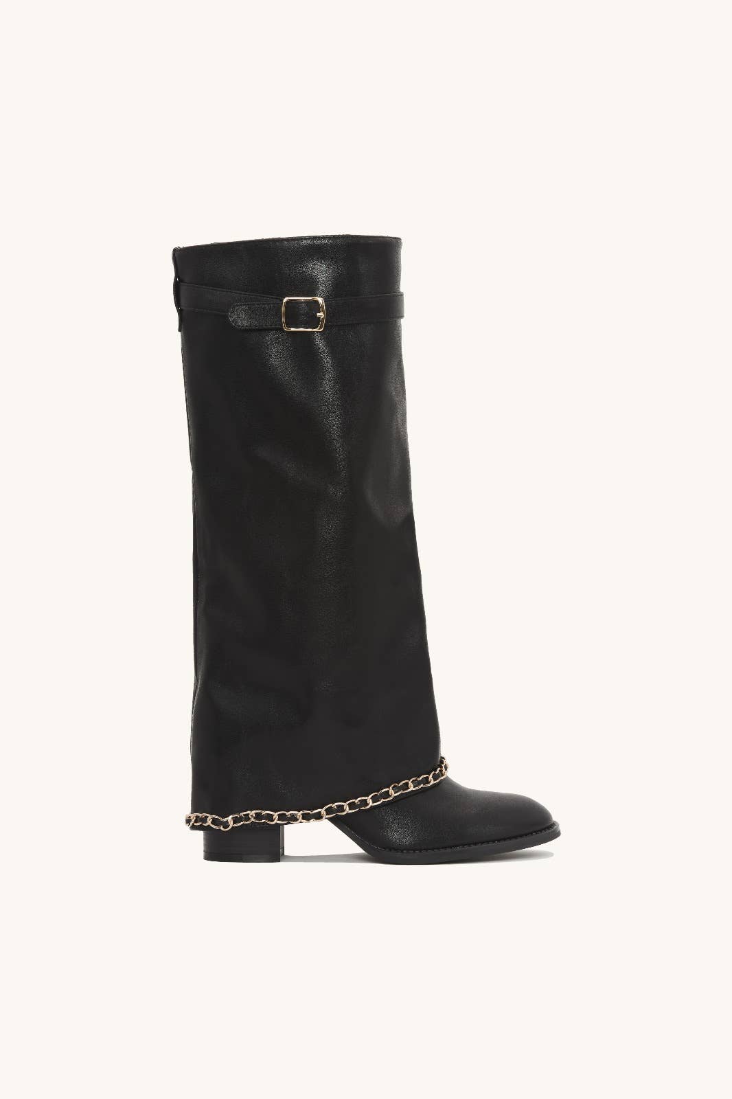 Stephan Paris - Wholesale Boots - Women's - High boots with decorative chain – Faux leather LQ-1535