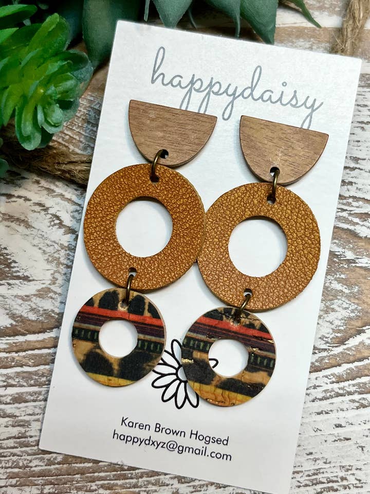 Pendientes circulares de piel para venta al por mayor de happydaisy