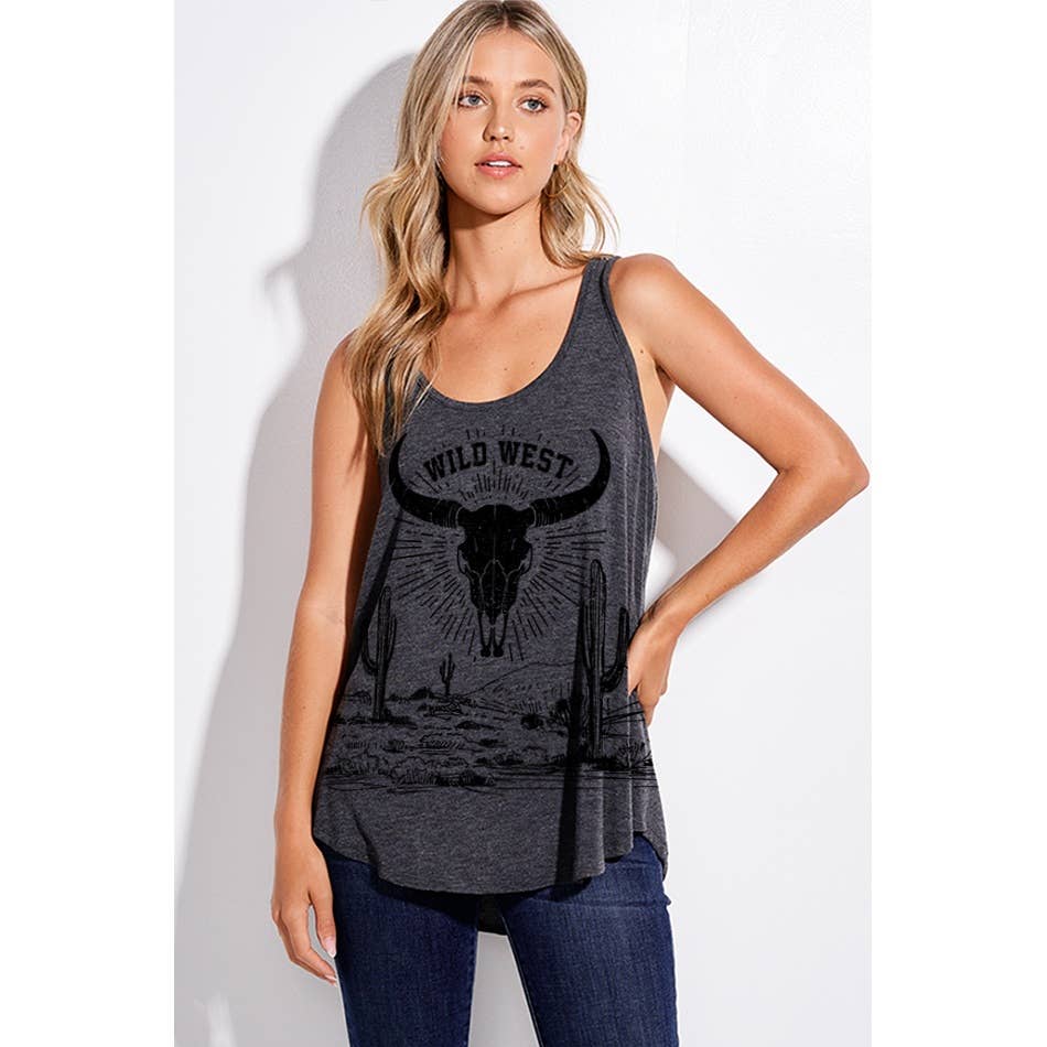 Phil Love - Vente Débardeur – femme - Débardeur Western noir à motif tête de mort0