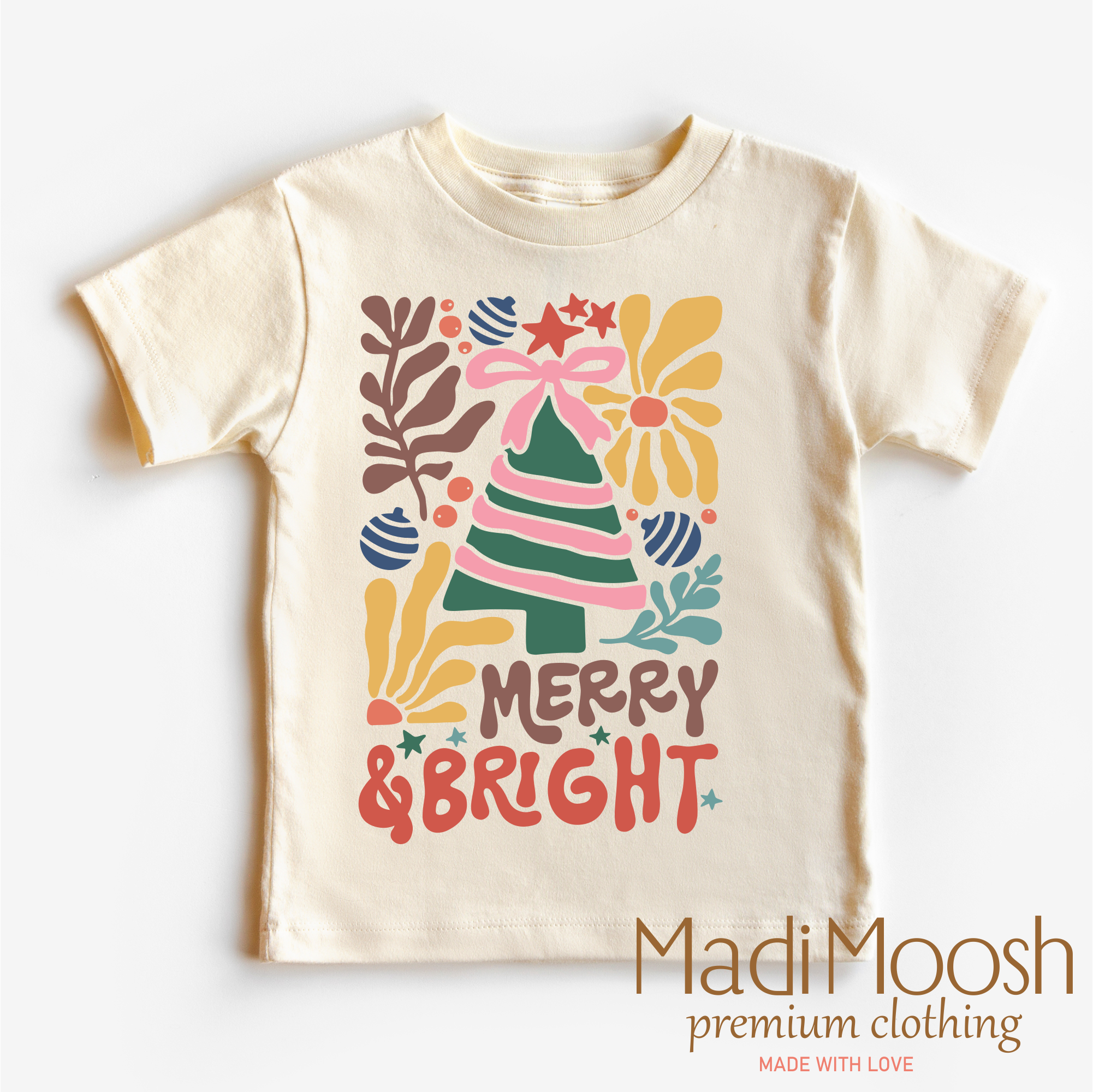 Madi Moosh - Vendita all'ingrosso Maglietta serigrafata - Bambini - Camicia natalizia Boho Merry And Bright - T-shirt natalizia Boho0