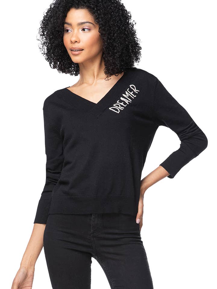 Eco-Baumwolle V-Ausschnitt | Dreamer Stickerei Pullover für den Großhandel von Golden Sun