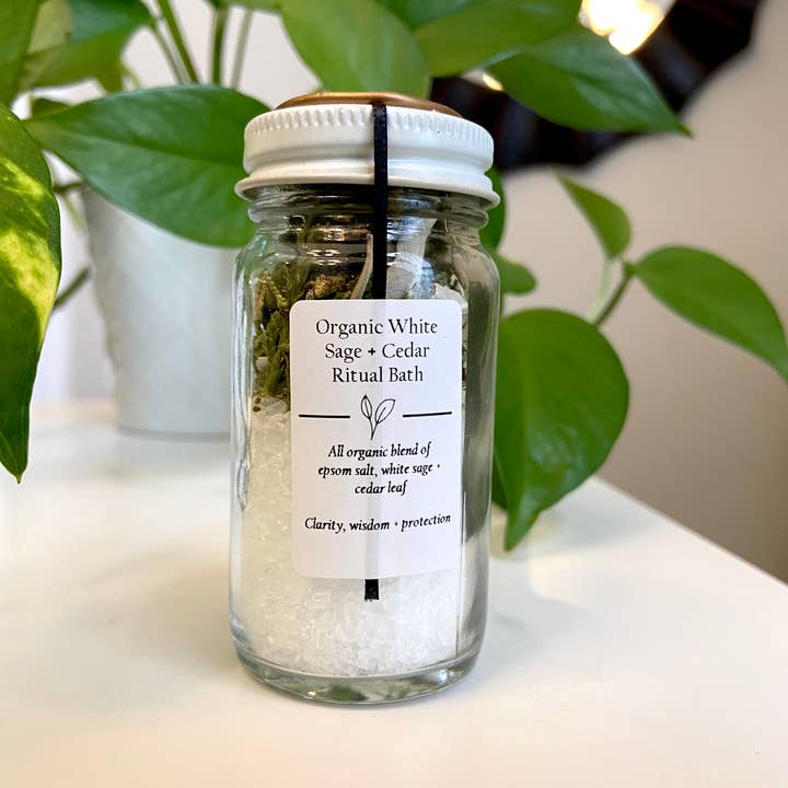 Three Witches Tea Shop - Vente Sel de bain - Sel de bain rituel biologique à la sauge blanche et au cèdre