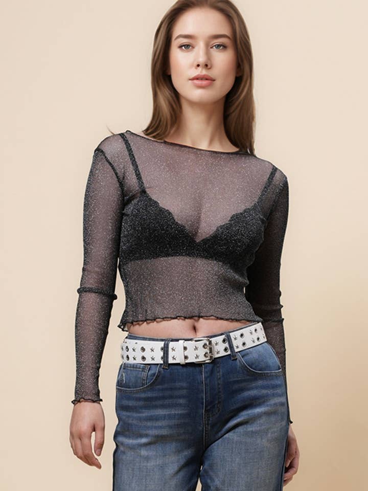 Einfarbige Damenbluse mit transparentem Lagenoberteil SKT4939 für den Großhandel von Sweetkama