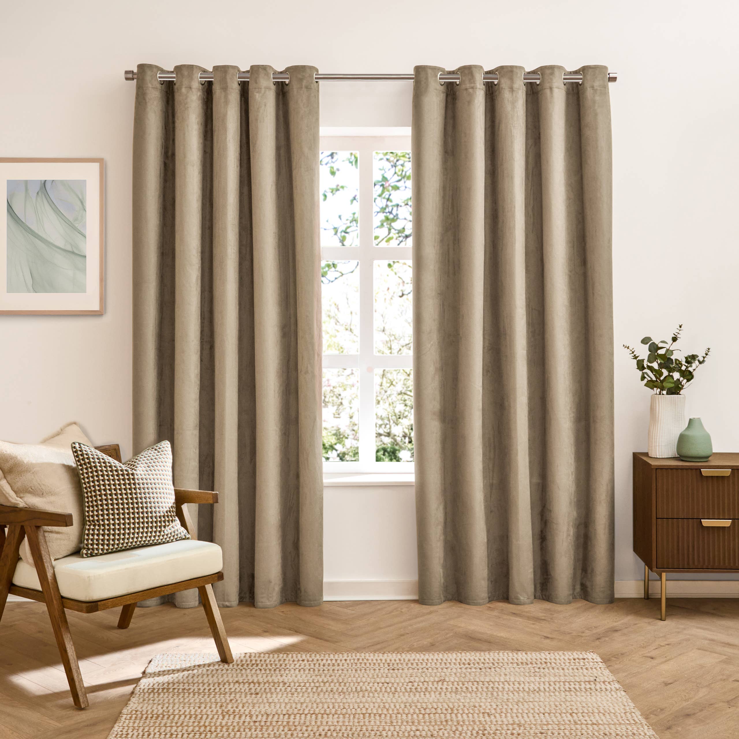 Verso Suede 100% Blackout Eyelet Curtains Mocha for wholesale on Faire1