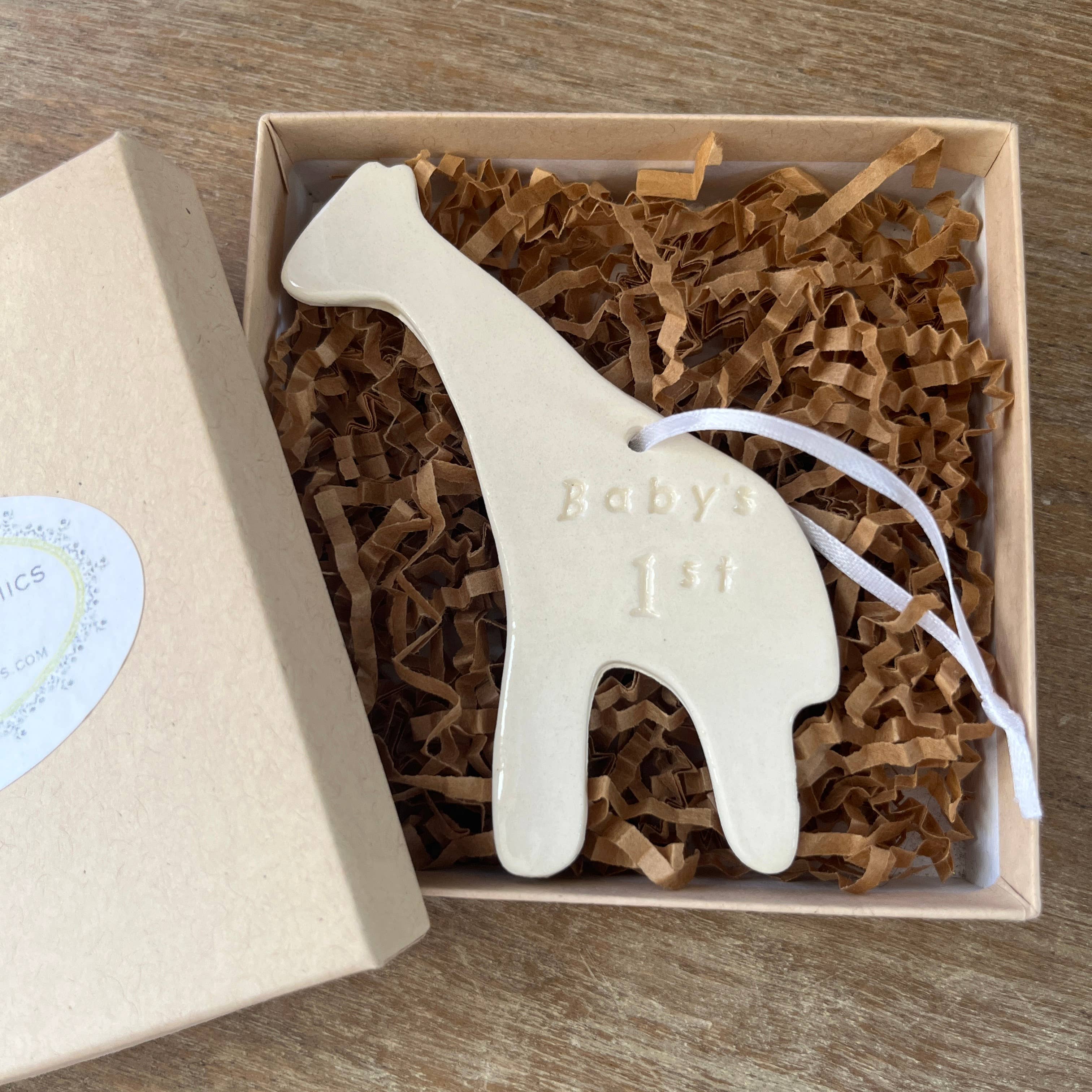 Chrissy Ann Ceramics - Wholesale Ornament - Baby First Christmas Giraffe Ornament  | Handmade Pottery 0