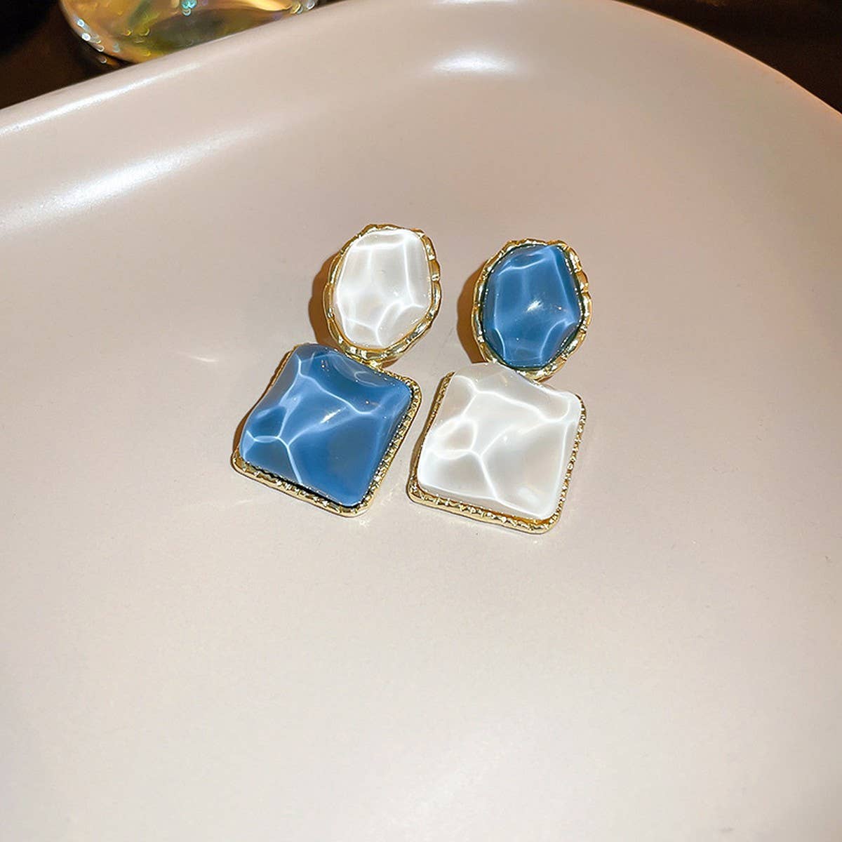 ACCITY - Wholesale Dangle Earrings - IRREGULAR SQUARE OVAL EARRINGS WITH WATER PATTERNS_CWAJE20505