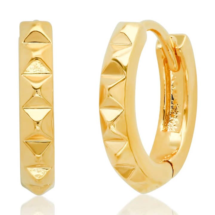Gold Pyramid Huggies for wholesale by Tai Jewelry