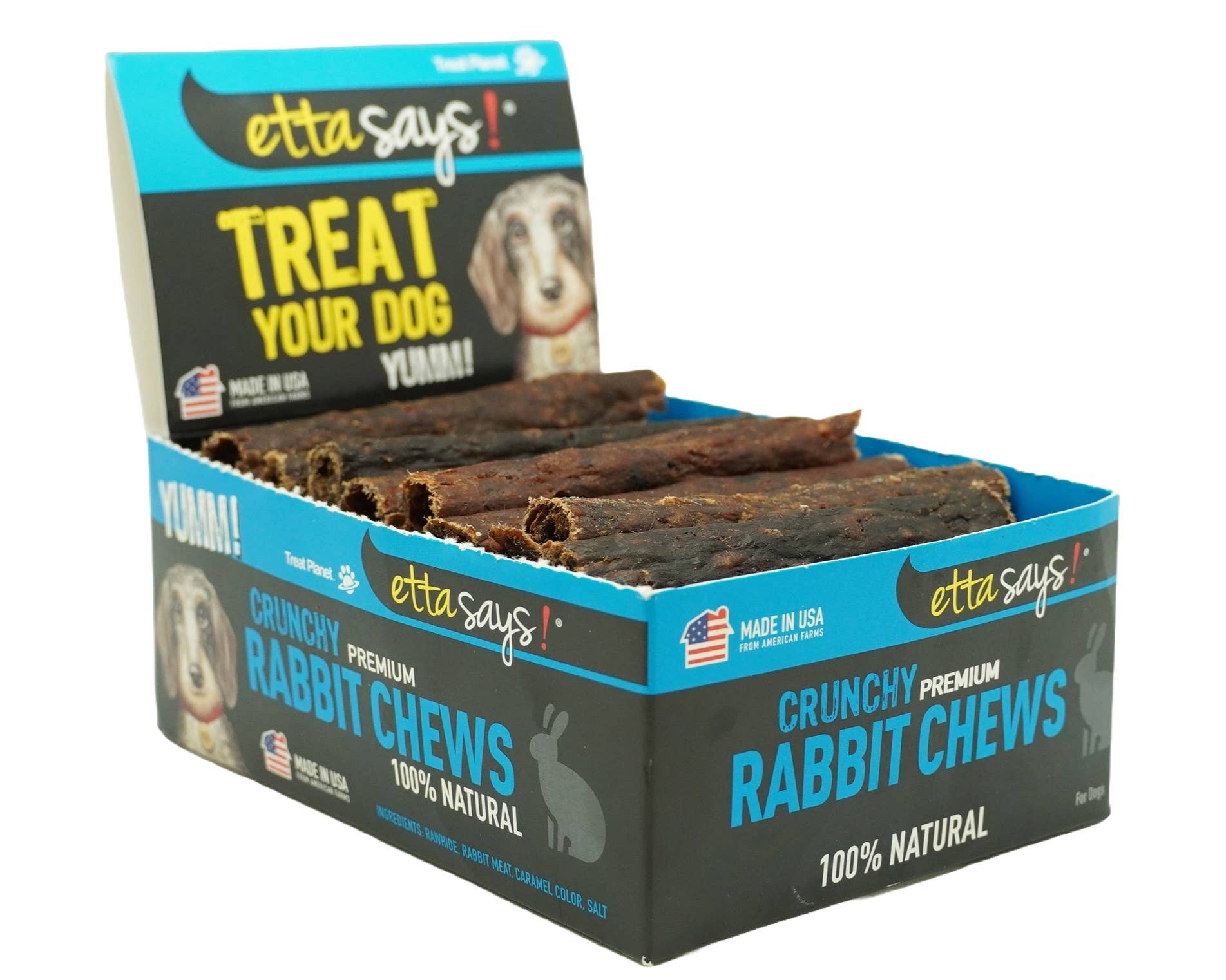 Pet Palette Distribution - Wholesale Pet Treats - Dog - Etta Says! Crunchy Rabbit Dog Chews 4in POS Display Box 36ct