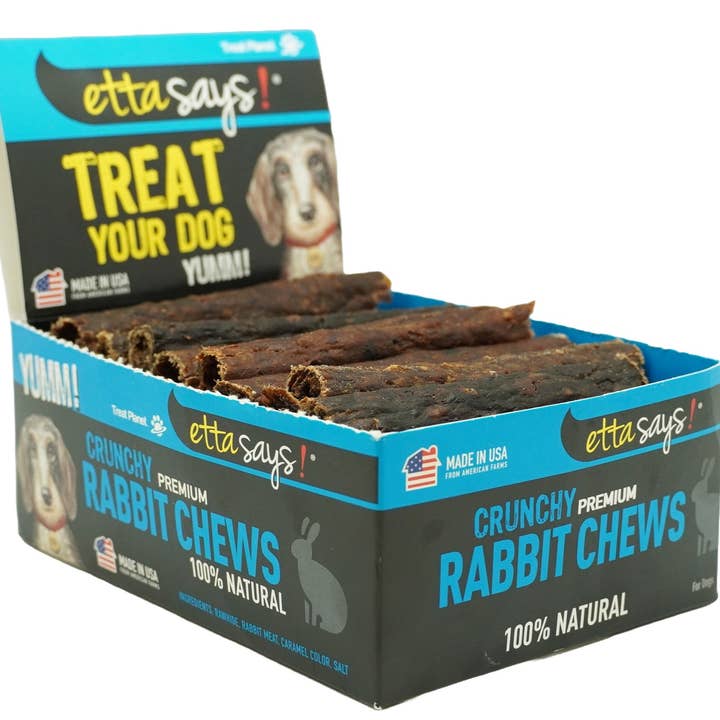 Etta Says! Crunchy Rabbit Dog Chews 4in POS Display Box 36ct for wholesale by Pet Palette Distribution