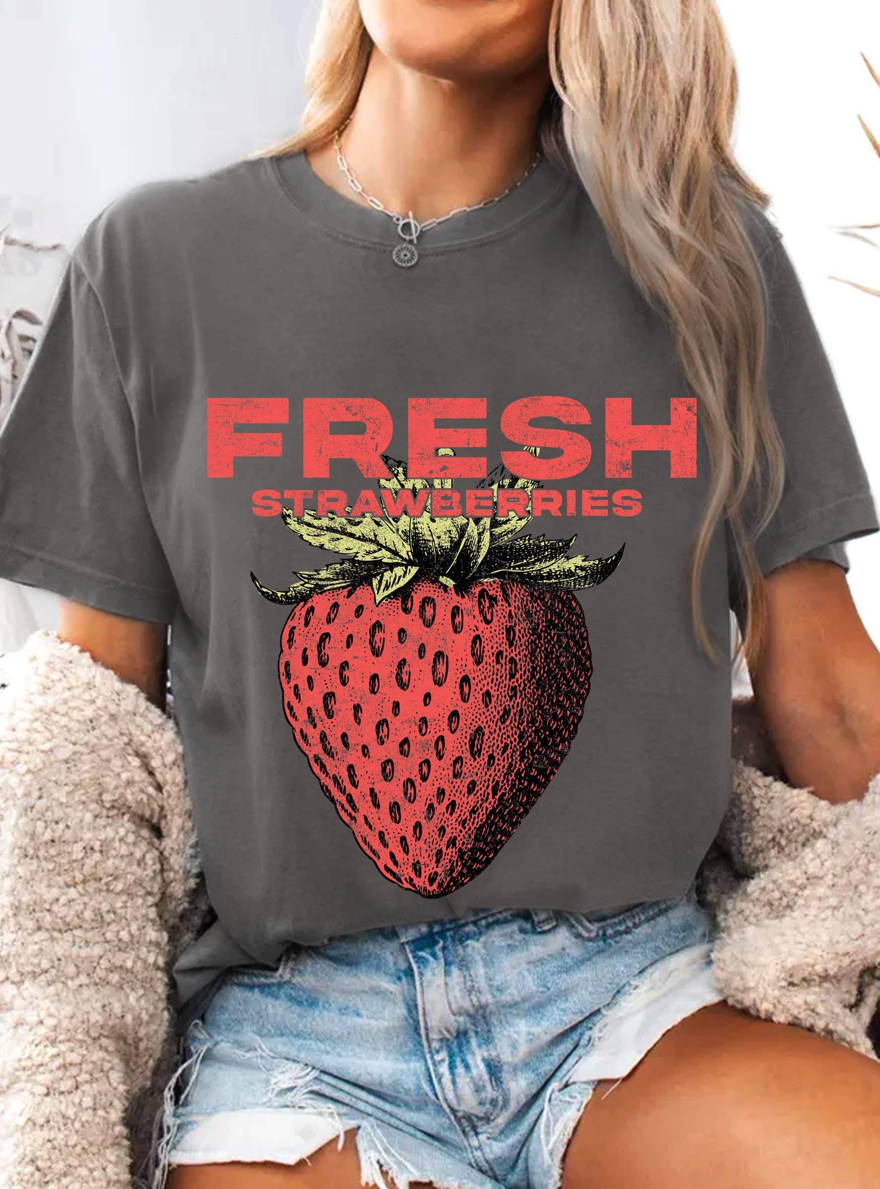 Rustee Clothing - Wholesale Screen Printed T-Shirt - Women's - FRESH STRAWBERRIES GRAPHIC TSHIRTS3