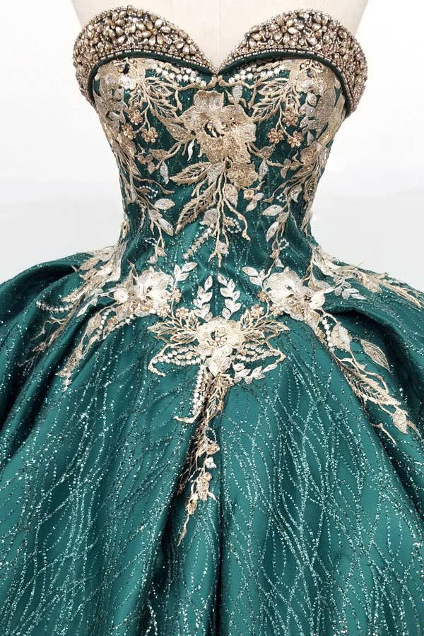 Chicas - Wholesale Gown - Women's - Metallic Quinceanera Dress With Gold Embroidery CHF30372