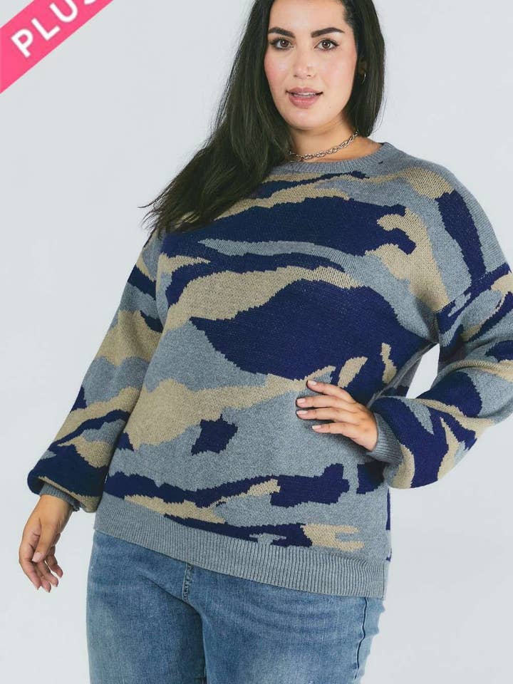 Grigio MAGLIONE IN MAGLIA PLUS PIXEL ARMY CAMOUFLAGE in vendita all'ingrosso su Faire