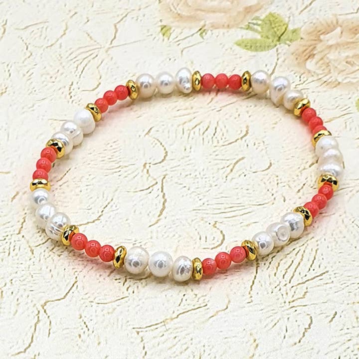 Elba freshwater pearl and coral bracelet for wholesale by Impala
