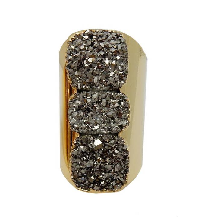 Rock Paradise - Wholesale Cocktail/Statement Ring - Titanium Druzy Crystal Adjustable Ring