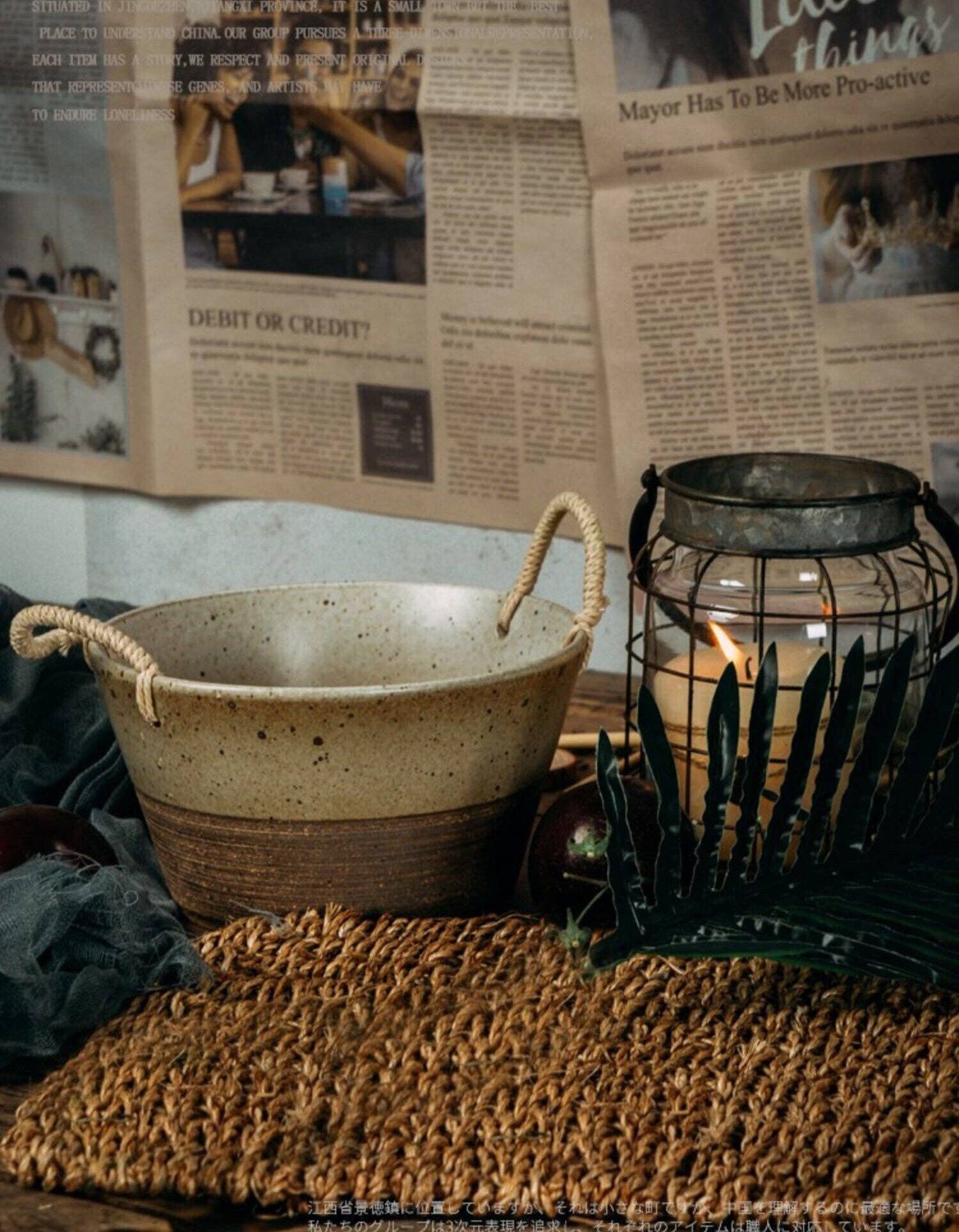 Gohobi （We cover U.S. import duties） - Wholesale Bowl - Gohobi Ceramic Rattan Handle Large Bowl3