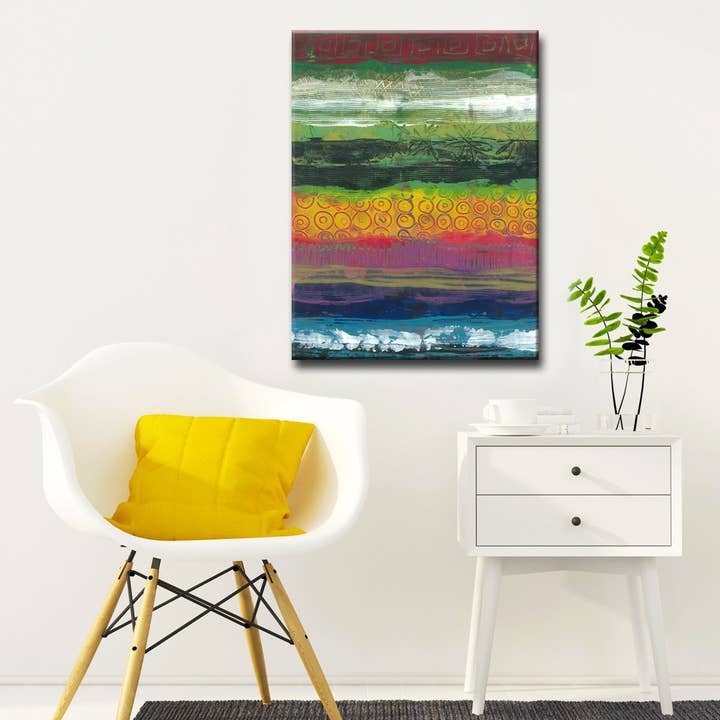 Deeper Layers Golden Orbs' Wrapped Canvas Abstract Wall Art for wholesale by Ready2hangart, Inc.