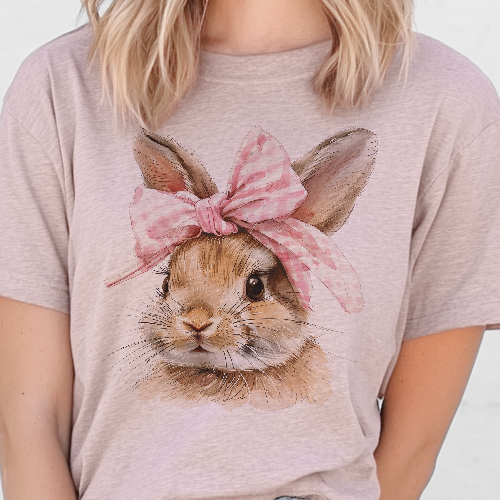 Par.tees by Party On! – wholesale T-shirts med screentryck – Dam – Coquette Påskhare Kanin Rosa Rosett Vår Grafisk T-shirt2