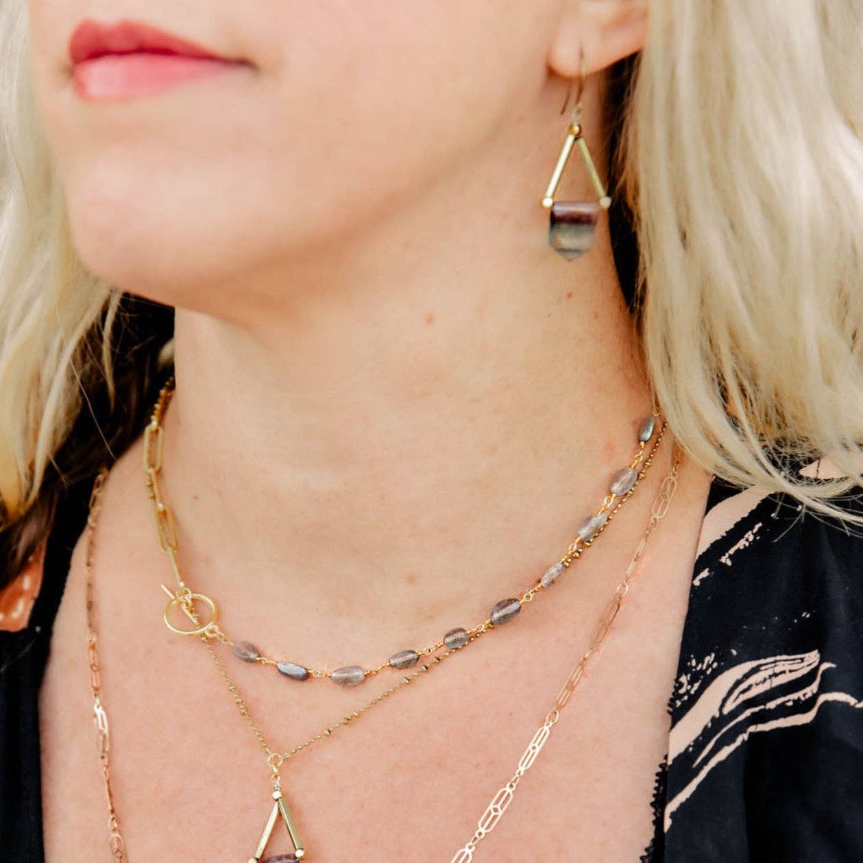 Santore Jewelry Company - Wholesale Pendant/Charm Necklace - Gemma: Gemstone + Chain Toggle Necklace6