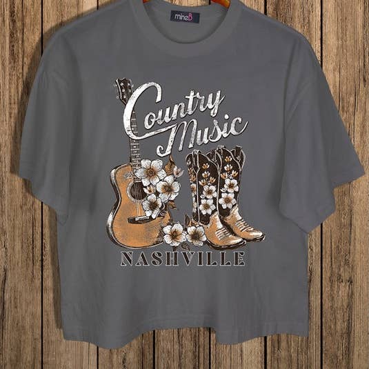 Country Music Nashville Graphic Crop Tee for wholesale by MINEB