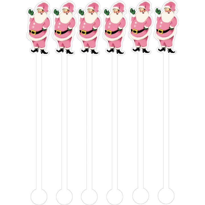 Cocktailstäbchen mit Weihnachtsmotiv, rosa Weihnachtsmann, 6er-Set für den Großhandel von Barrel Down South