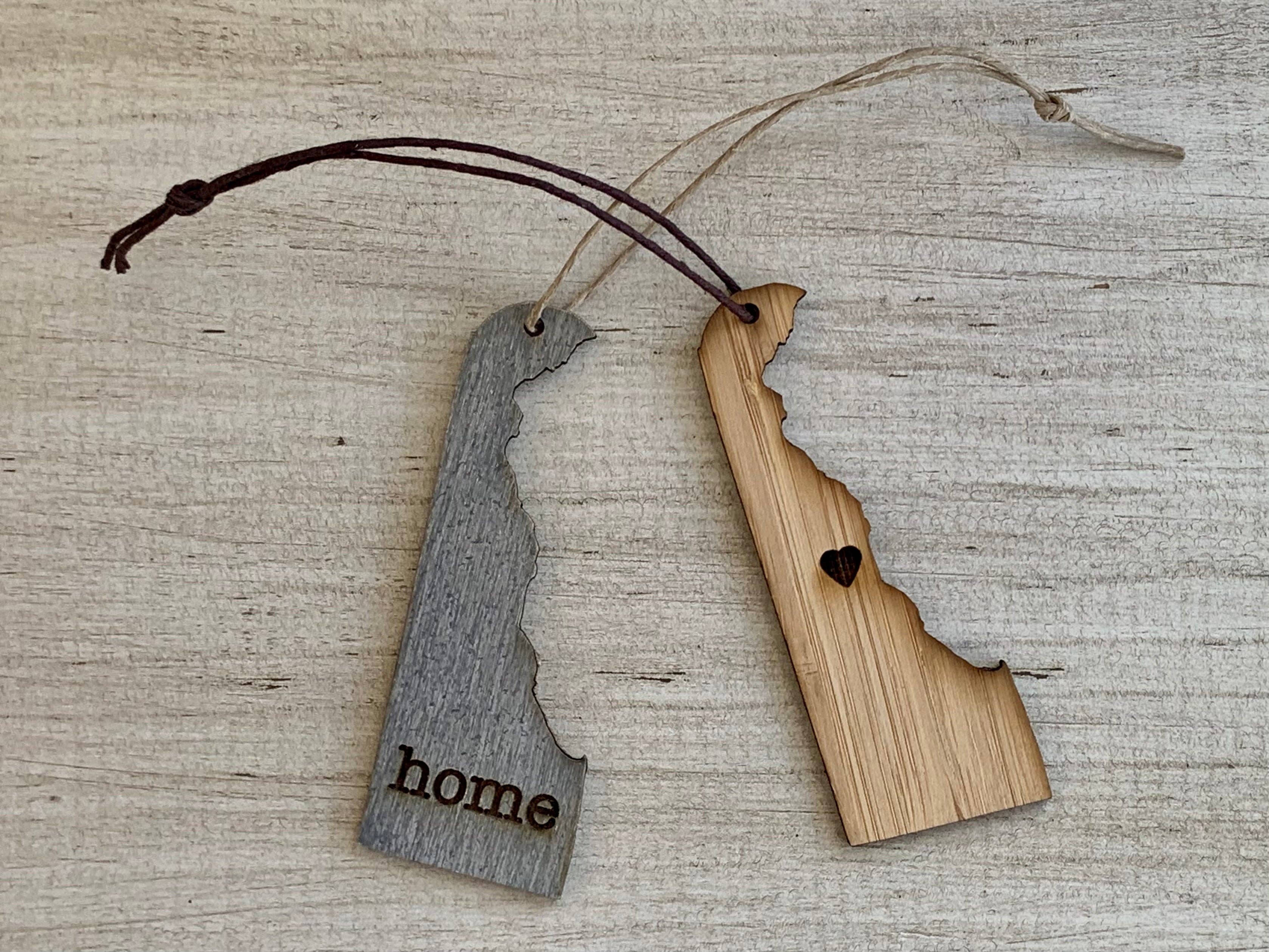 Juniper & Spruce - Wholesale Ornament - Delaware Outline Ornament | Rustic Wood | Heart Home | Etched | Laser Cut1