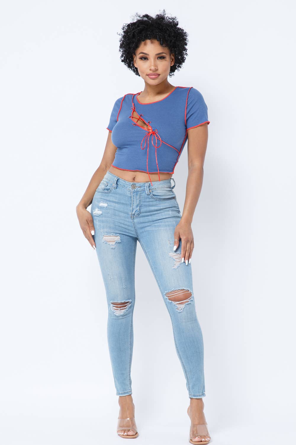 Julia by LoveJ – wholesale Stickad topp - Dam – Öppen framifrån Cut Tie Beskärning Top4