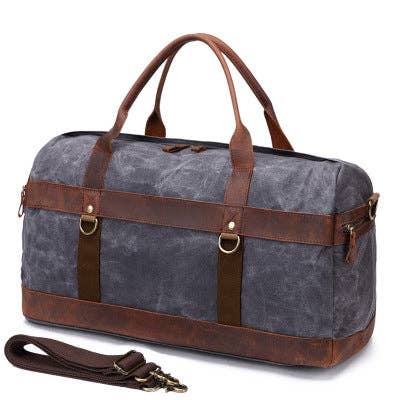 Canvas Duffle Bag with Leather Trim ,Travel Duffel Bags, Overnight Bag, Weekender Bag for wholesale by RockCow Leather Studio