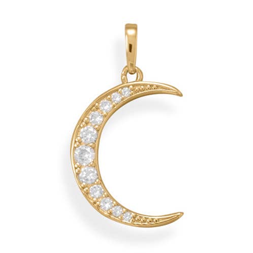 Sois brillant ! Pendentif en forme de croissant de lune en zircone cubique plaqué or 14 carats pour la vente par Silver Stars Collection