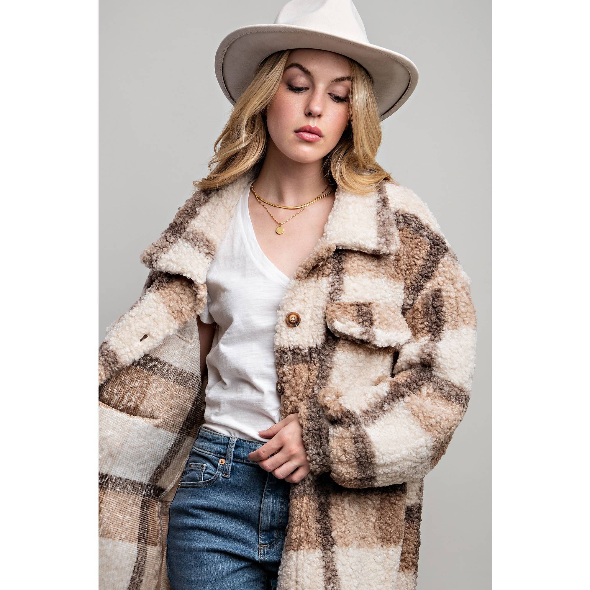 Sweet Generis – Engroshandel Jakke - Dame – PLAID TEDDY OVERSIZE JAKKE30