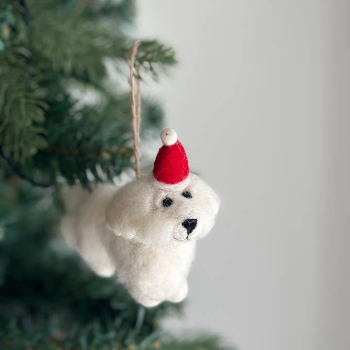 Ganapati – wholesale Ornament – Felt Ornament - White Maltese Dog