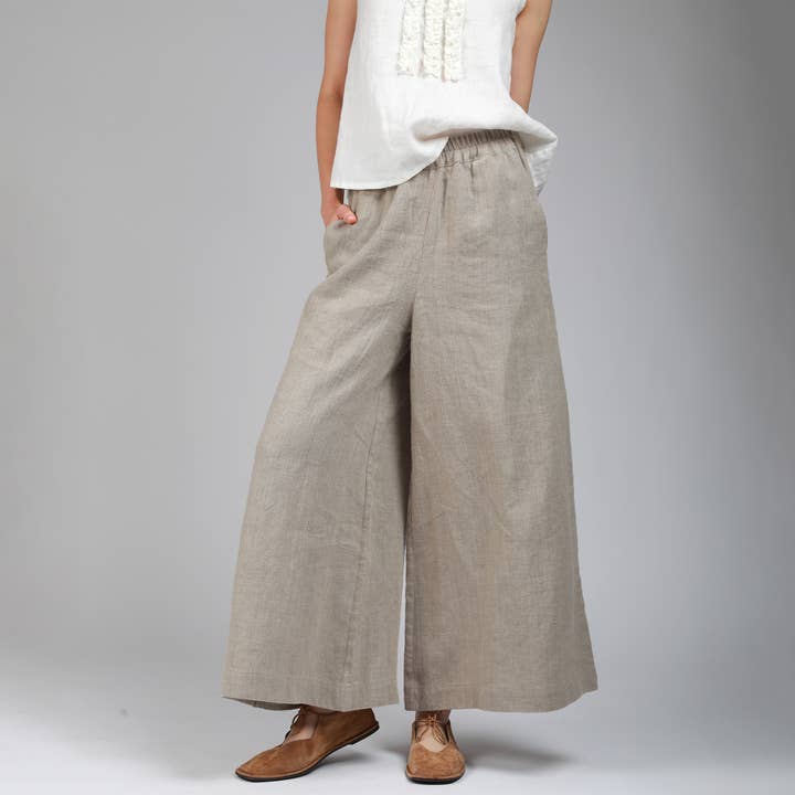 KOKO Wide Leg Linen Pants With Side Pockets for wholesale by Knotium