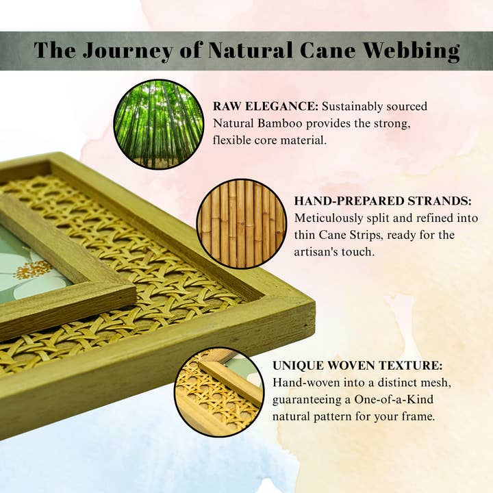 Takoro – wholesale Picture frame – Mango Wood Cane Frame - Rattan Woven Boho Decor - 4x65