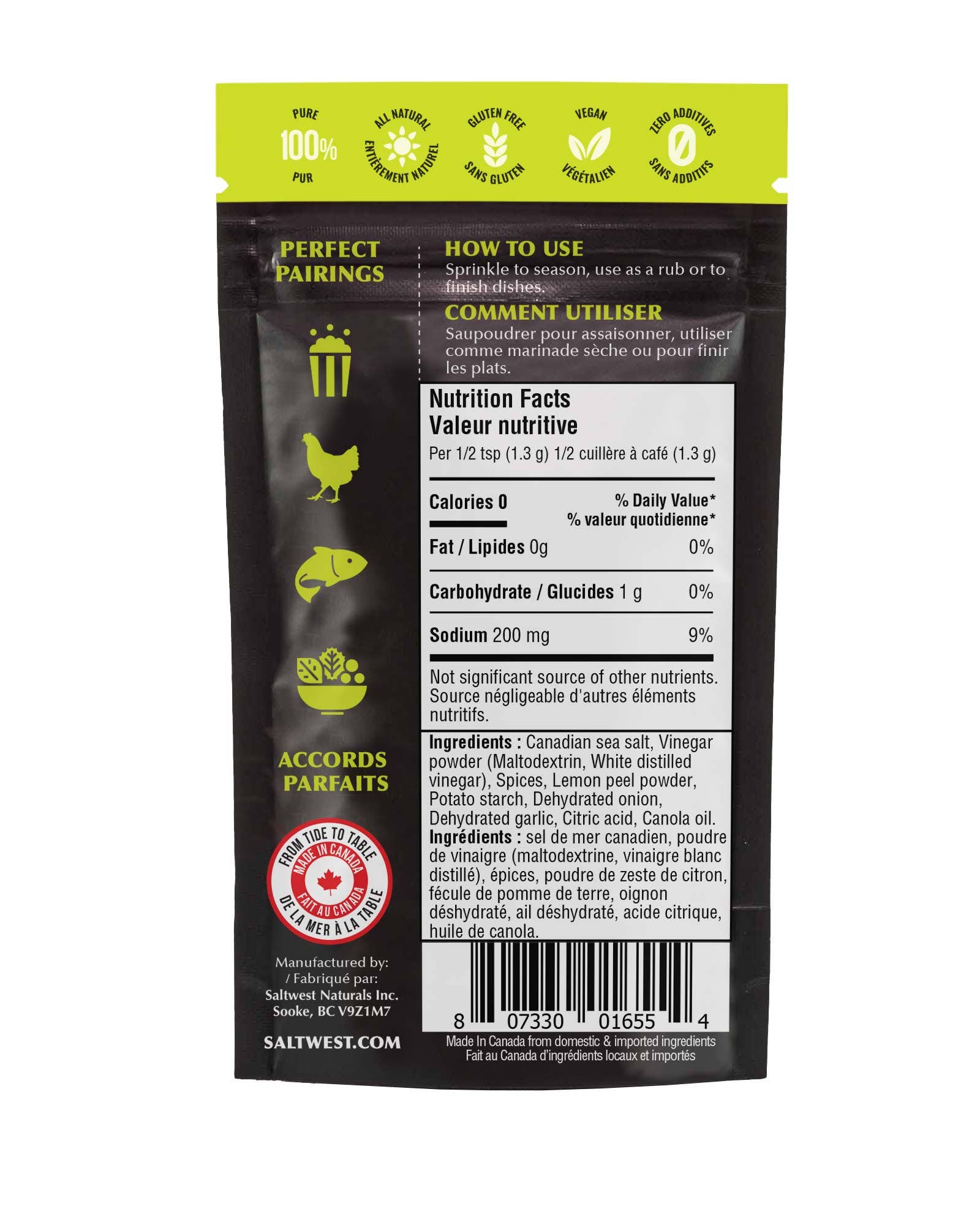 Saltwest Naturals - Vendita all'ingrosso Sale - Confezione da 10 - Sale marino al gusto di aneto sottaceto 50g1