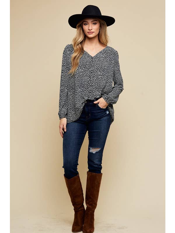 Doe and Rae - Wholesale Blouse - Women's - Smocked V-neck Blouse - 40379T-11