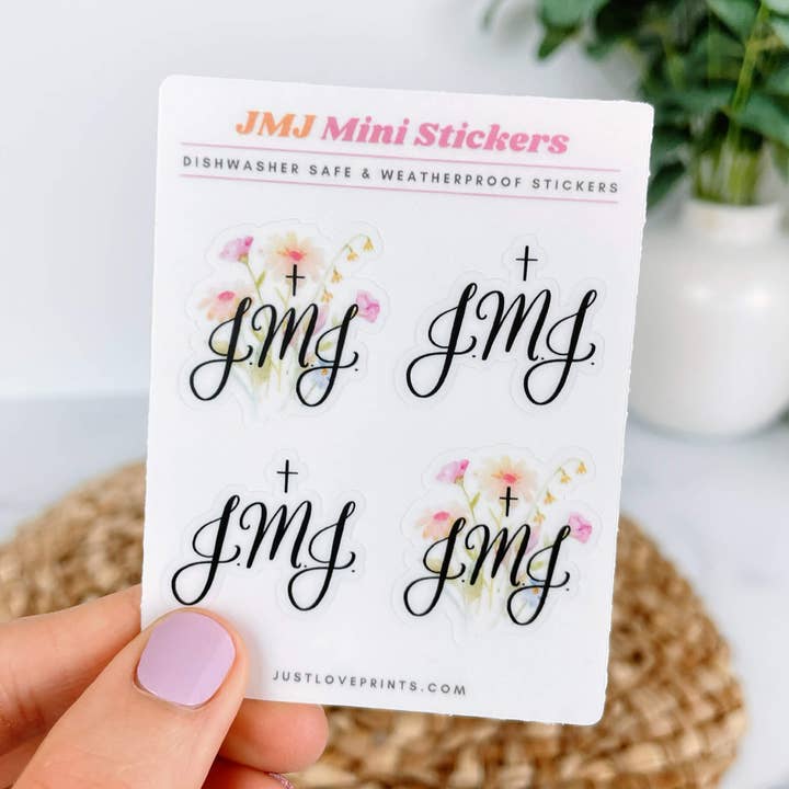 Feuille d'autocollants en vinyle Mini JMJ pour la vente par Just Love Prints - Catholic Stickers & Gifts