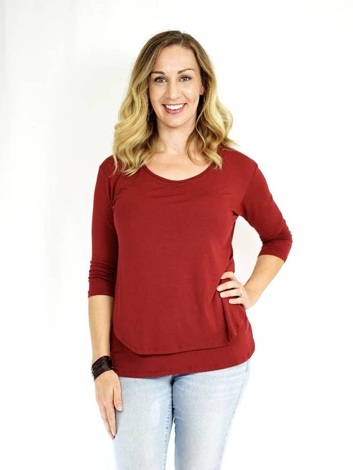 Scoop Neck Nursing Tee - 3/4 Sleeve for wholesale by MamaWear Nursing Apparel