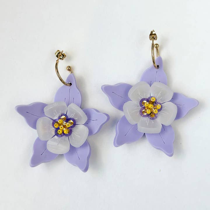 Esoteric London - Wholesale Dangle earrings - Columbine Flower Statement Dangle Earrings - Lilac3