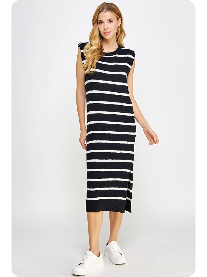 Strut & Bolt - Wholesale Dress - Women's - Shoulder Pad Sleeveless Textured Striped Knit Dress25